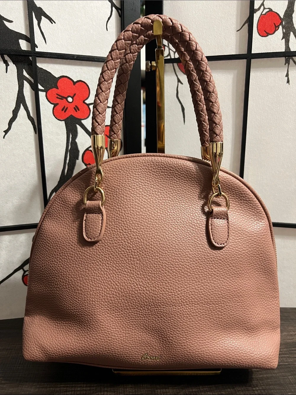 Crossi Blush Bow-Front Braided-Handle Satchel
